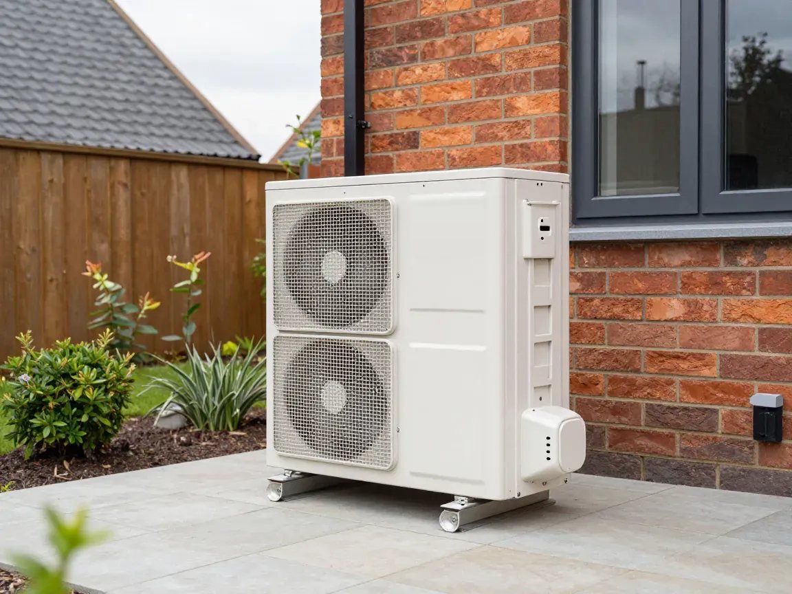 An air source heat pump beside a house